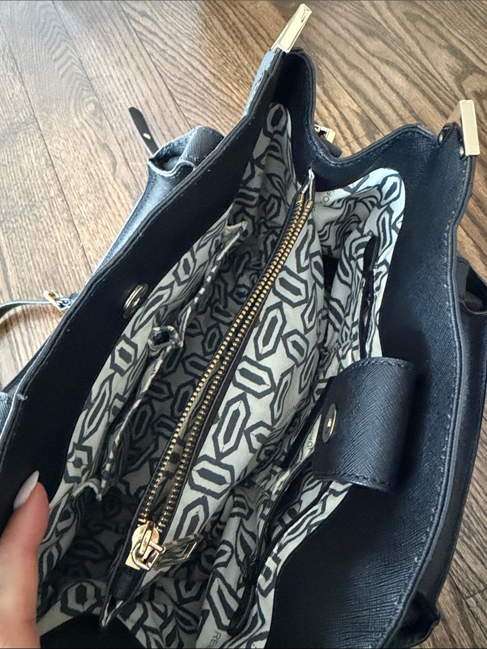 Rebecca Minkoff Black Satchel with Gold Corner Accents - Picture 8 of 10